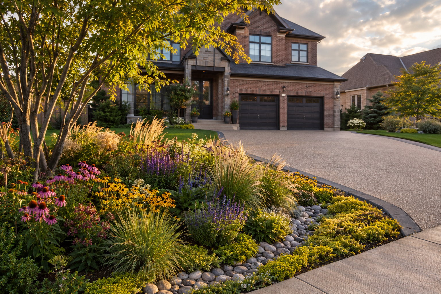 Rain garden and permeable driveway working as an integrated stormwater system